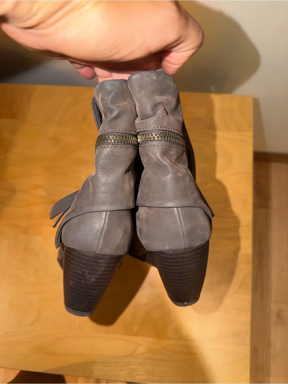 Blowfish Malibu Gray Slouchy Wedge Ankle Boots Size 9 Zip Detail